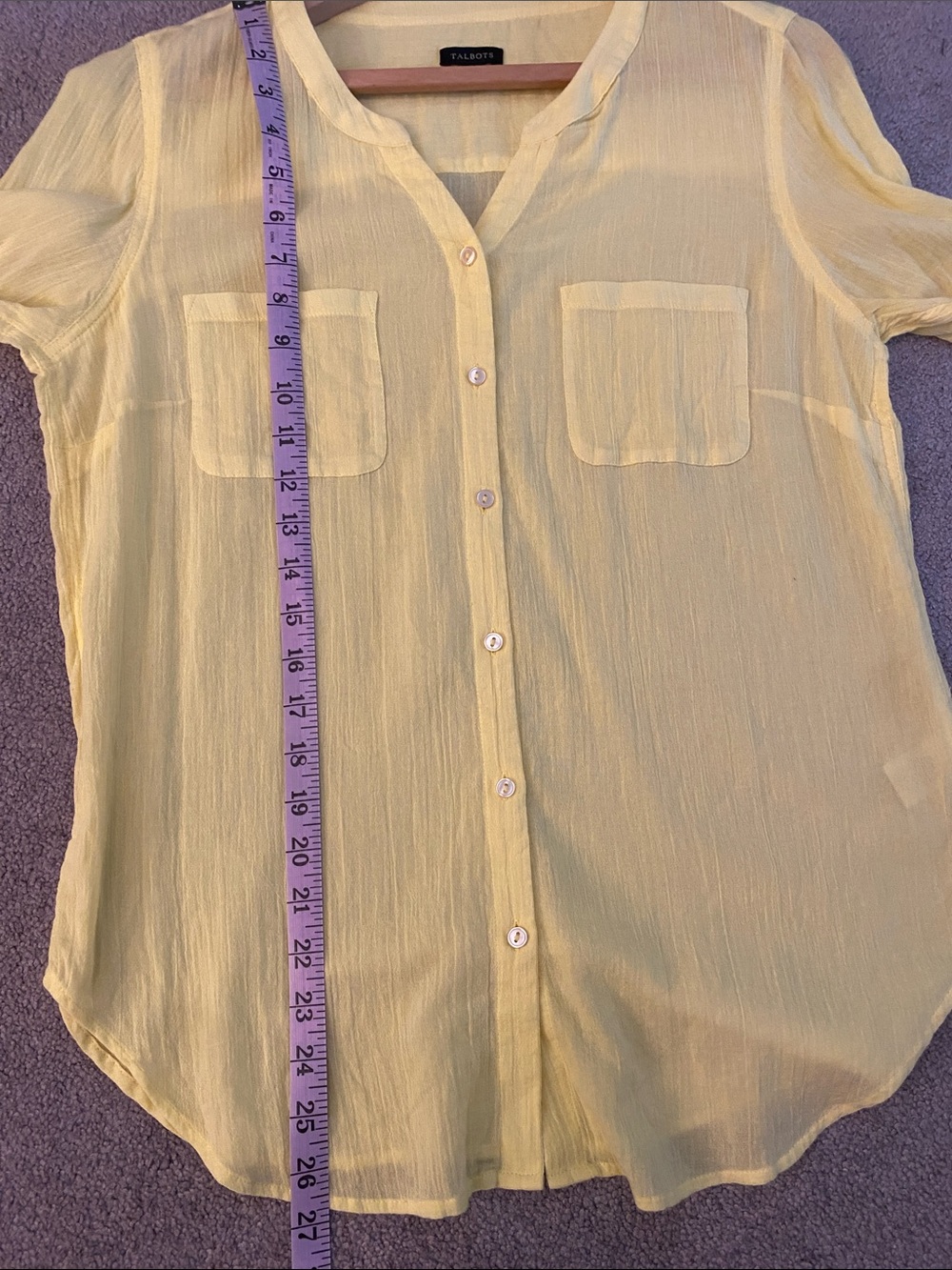 Talbots Bright Yellow Button-Front Cotton tunic with Chest Pockets - Picture 6 of 6